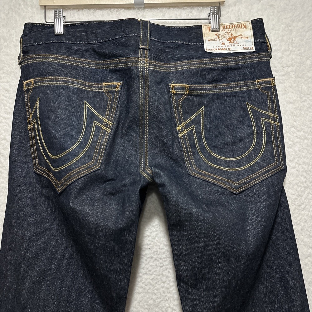 Vintage True Religion Jeans Bobby QT Blue Dark Wash Size 33 Made In USA